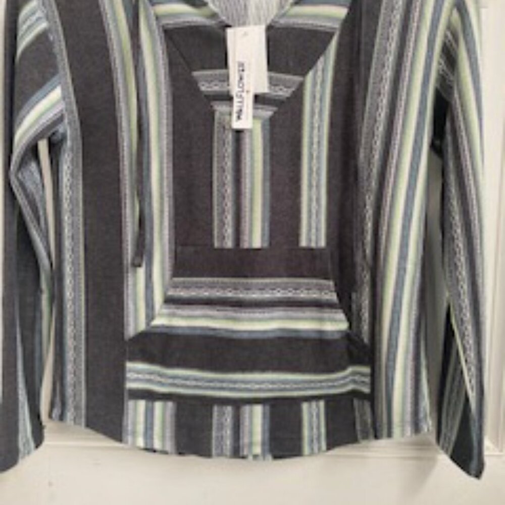 Wallflower Hoodie Gray Blue Green Stripe Long Sleeve Kangaroo Pouch NWT Medium